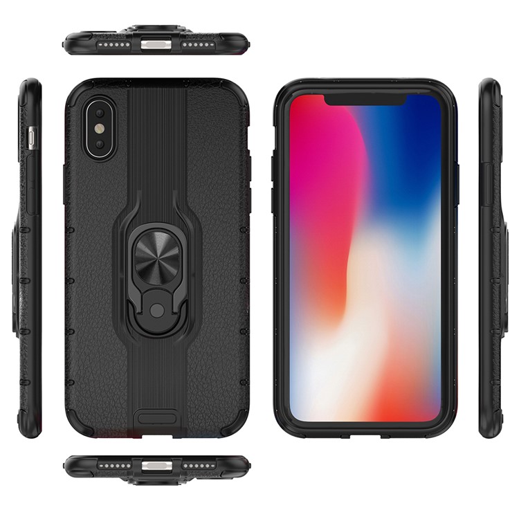 Detachable Ring Holder Kickstand PC TPU Hybrid Case for iPhone XS 5.8 inch - Black-2