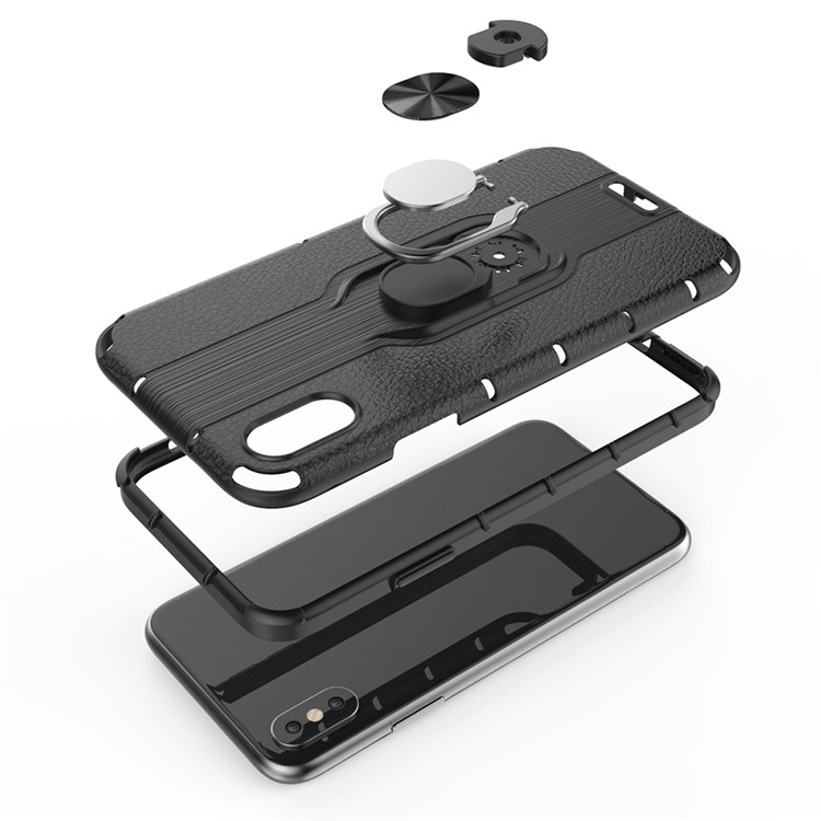 Detachable Ring Holder Kickstand PC TPU Hybrid Case for iPhone XS 5.8 inch - Black-3