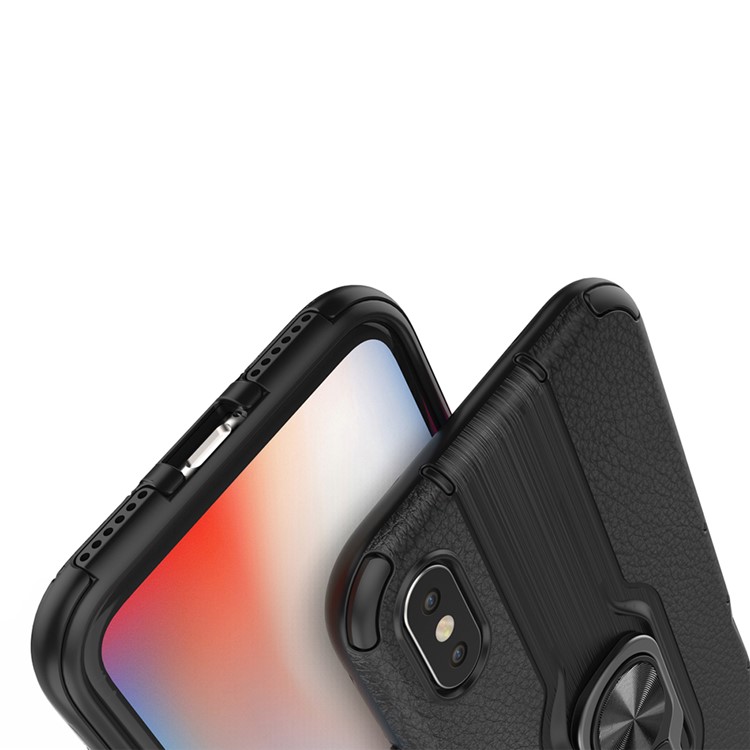 Detachable Ring Holder Kickstand PC TPU Hybrid Case for iPhone XS 5.8 inch - Black-5