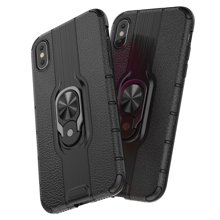 Detachable Ring Holder Kickstand PC TPU Hybrid Case for iPhone XS 5.8 inch - Black-6