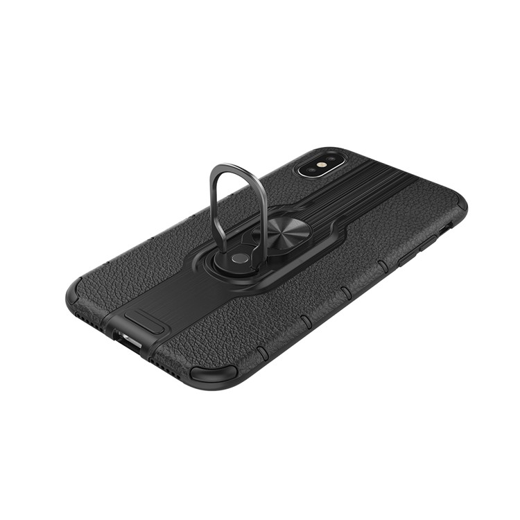 Detachable Ring Holder Kickstand PC TPU Hybrid Case for iPhone XS 5.8 inch - Black-8