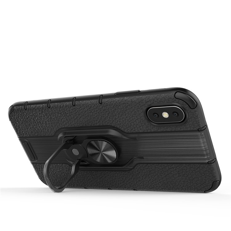 Detachable Ring Holder Kickstand PC TPU Hybrid Case for iPhone XS 5.8 inch - Black-9