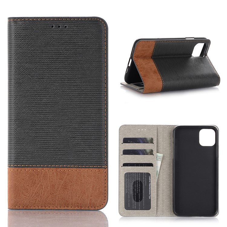Cross Texture Splicing PU Leather Smart Wallet Tablet Protective Case for iPhone 11 6.1-inch (2019) - Black-1