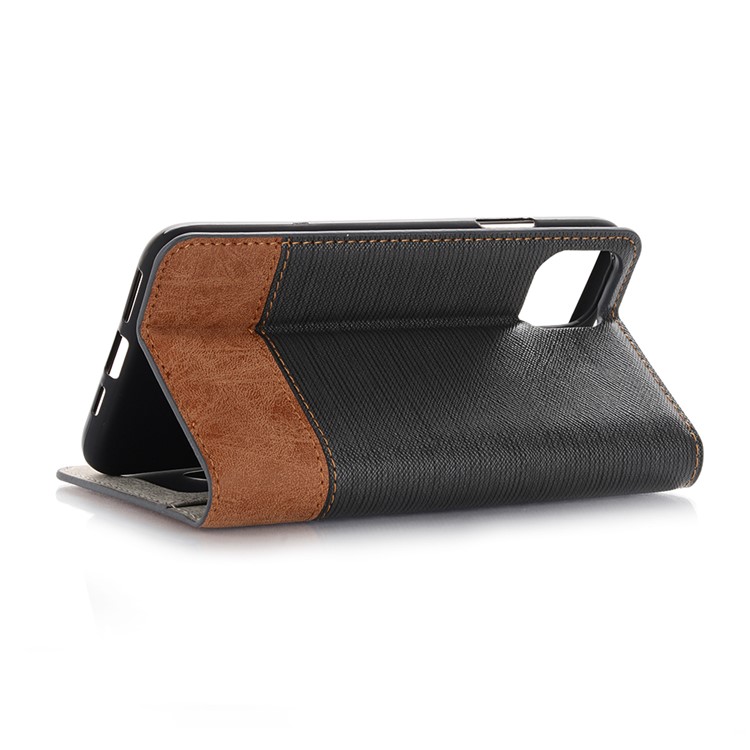 Cross Texture Splicing PU Leather Smart Wallet Tablet Protective Case for iPhone 11 6.1-inch (2019) - Black-3
