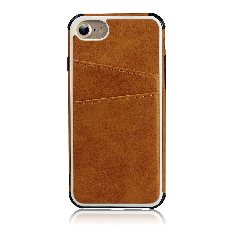 Dual Card Slots PU Leather Coated PC Hard Case for iPhone 8/7/6 4.7 inch - Light Brown-5