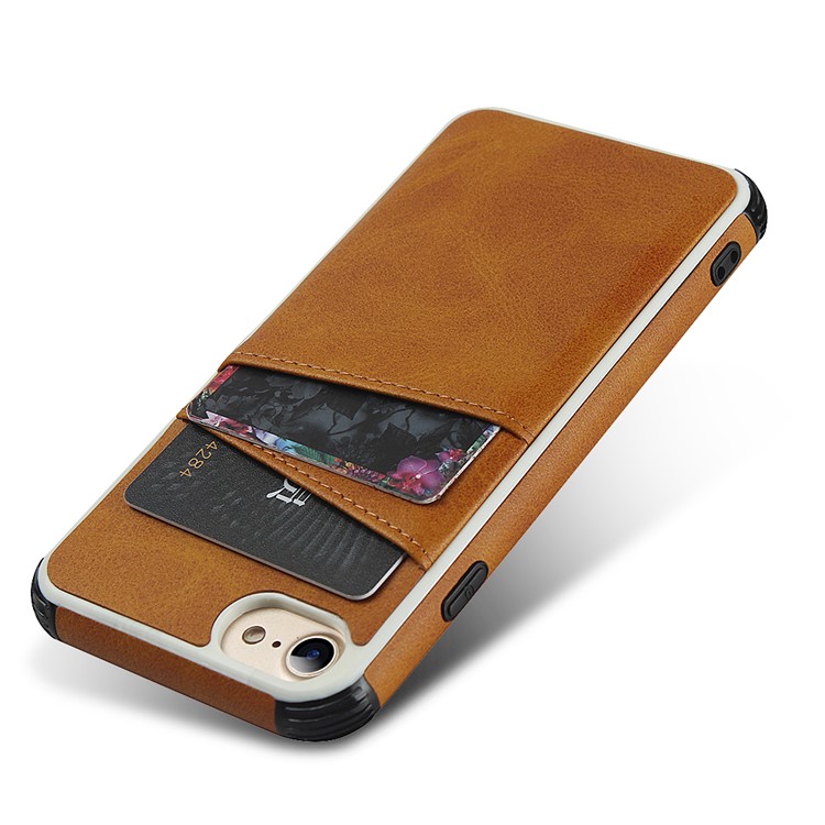 Dual Card Slots PU Leather Coated PC Hard Case for iPhone 8/7/6 4.7 inch - Light Brown-6