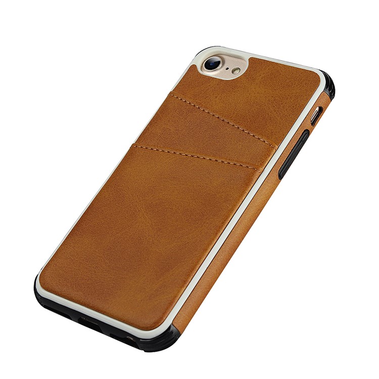 Dual Card Slots PU Leather Coated PC Hard Case for iPhone 8/7/6 4.7 inch - Light Brown-7