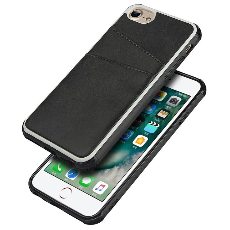 Dual Card Slots PU Leather Coated PC Hard Case for iPhone SE 2nd Gen (2020)/8/7/6 4.7 inch - Black-2