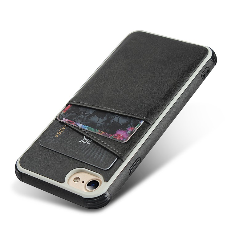 Dual Card Slots PU Leather Coated PC Hard Case for iPhone SE 2nd Gen (2020)/8/7/6 4.7 inch - Black-6