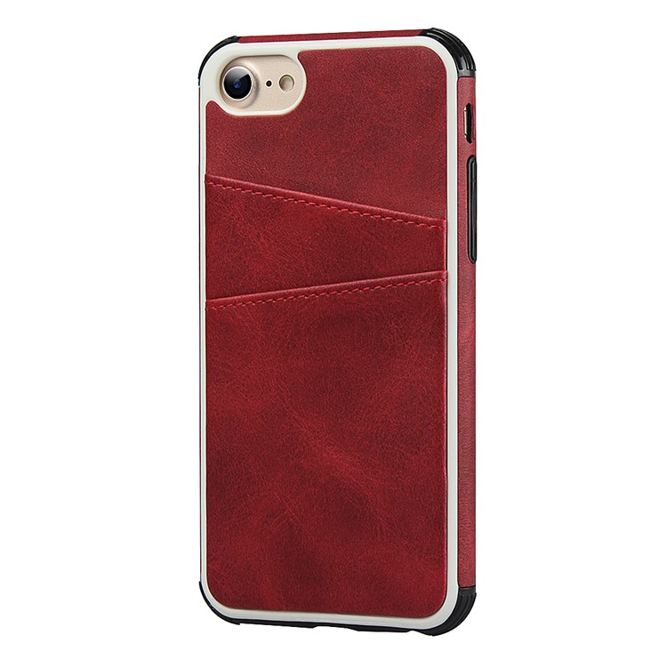 Dual Card Slots PU Leather Coated PC Hard Case for iPhone SE 2nd Gen (2020)/8/7/6 4.7 inch - Red-3