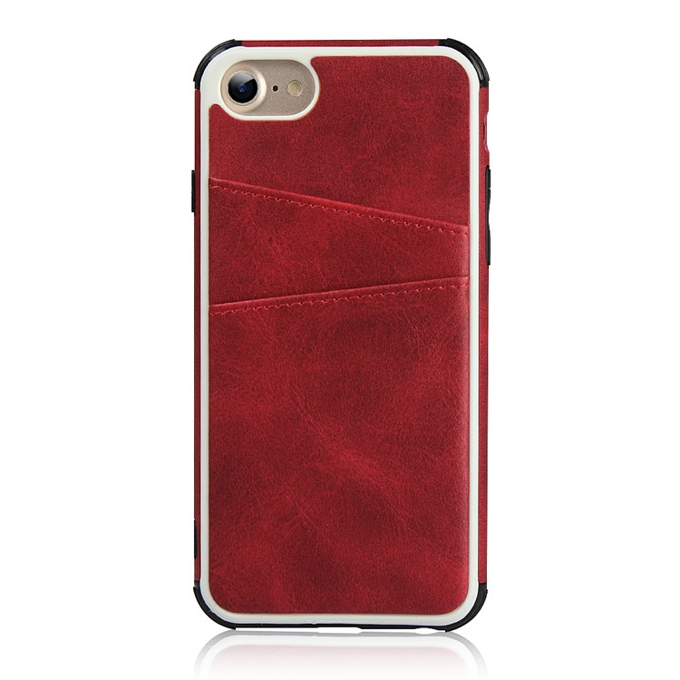 Dual Card Slots PU Leather Coated PC Hard Case for iPhone SE 2nd Gen (2020)/8/7/6 4.7 inch - Red-5