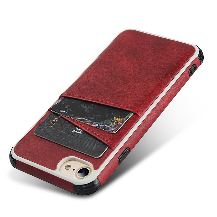 Dual Card Slots PU Leather Coated PC Hard Case for iPhone SE 2nd Gen (2020)/8/7/6 4.7 inch - Red-6