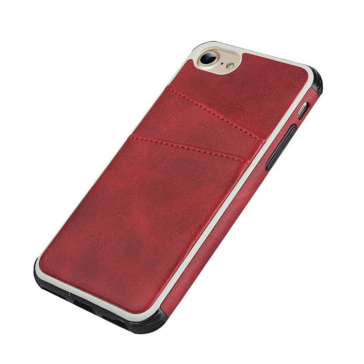 Dual Card Slots PU Leather Coated PC Hard Case for iPhone SE 2nd Gen (2020)/8/7/6 4.7 inch - Red-7