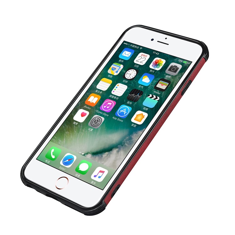 Dual Card Slots PU Leather Coated PC Hard Case for iPhone SE 2nd Gen (2020)/8/7/6 4.7 inch - Red-8