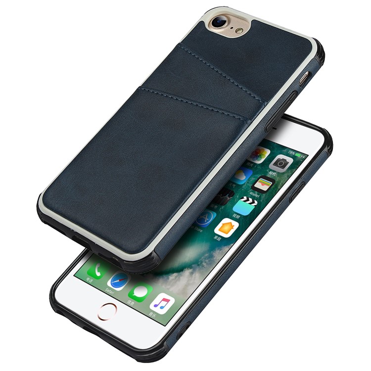 Dual Card Slots PU Leather Coated PC Hard Case for iPhone 8/7/6 4.7 inch - Blue-2