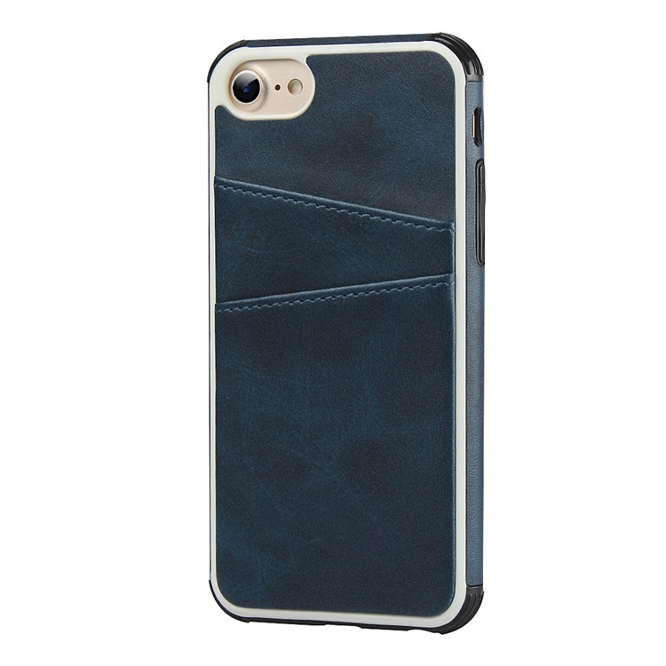 Dual Card Slots PU Leather Coated PC Hard Case for iPhone 8/7/6 4.7 inch - Blue-3