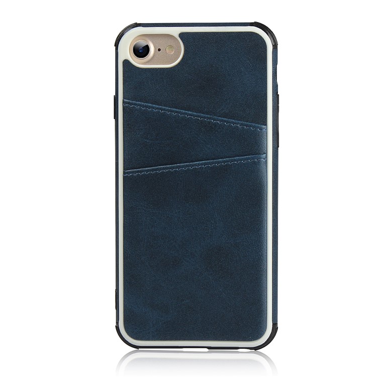 Dual Card Slots PU Leather Coated PC Hard Case for iPhone 8/7/6 4.7 inch - Blue-5