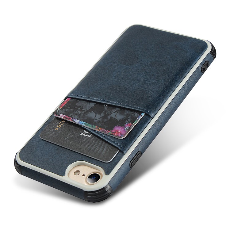 Dual Card Slots PU Leather Coated PC Hard Case for iPhone 8/7/6 4.7 inch - Blue-6