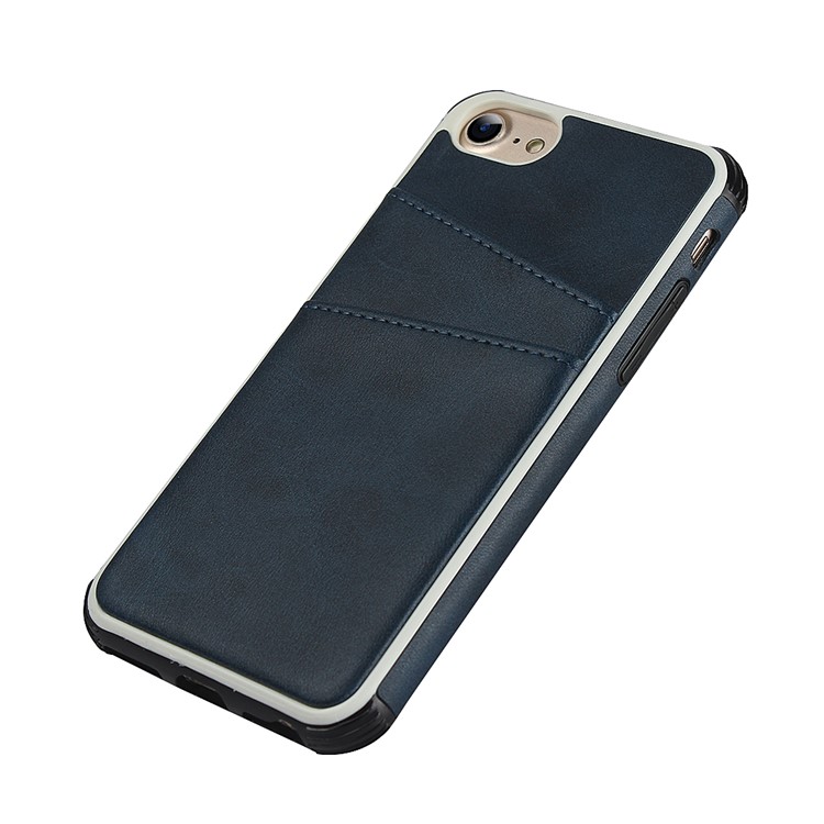 Dual Card Slots PU Leather Coated PC Hard Case for iPhone 8/7/6 4.7 inch - Blue-7