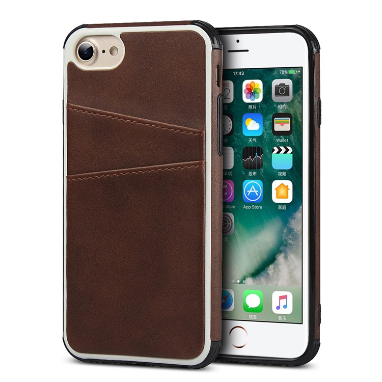 Dual Card Slots PU Leather Coated PC Hard Case for iPhone SE 2nd Gen (2020)/8/7/6 4.7 inch - Dark Brown-1