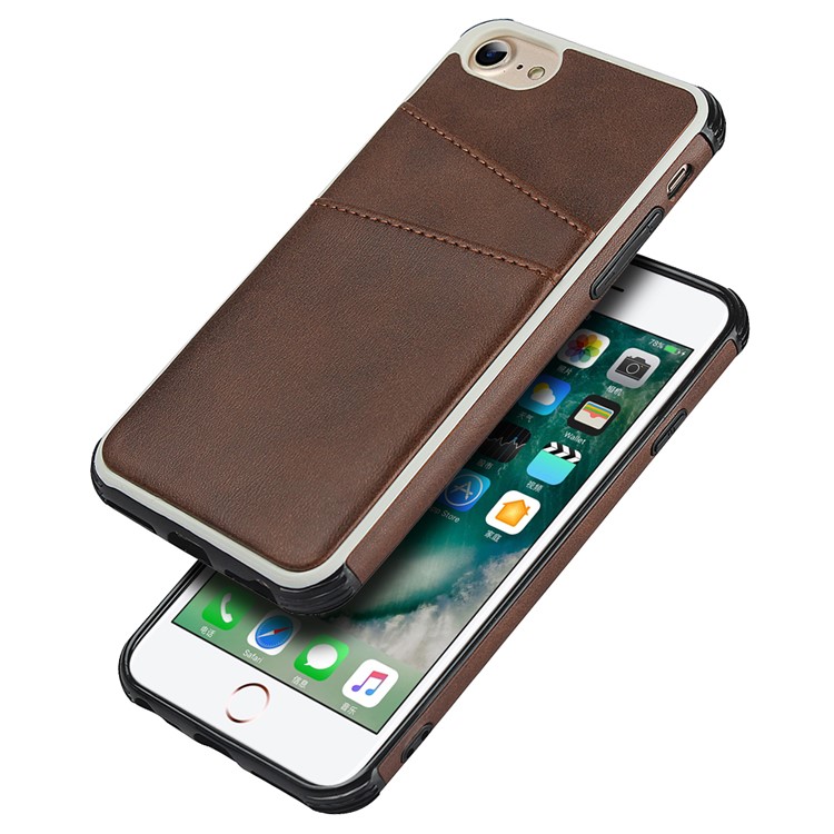 Dual Card Slots PU Leather Coated PC Hard Case for iPhone SE 2nd Gen (2020)/8/7/6 4.7 inch - Dark Brown-2