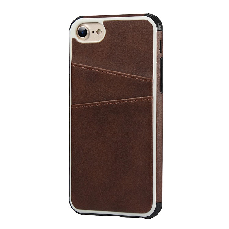 Dual Card Slots PU Leather Coated PC Hard Case for iPhone SE 2nd Gen (2020)/8/7/6 4.7 inch - Dark Brown-3