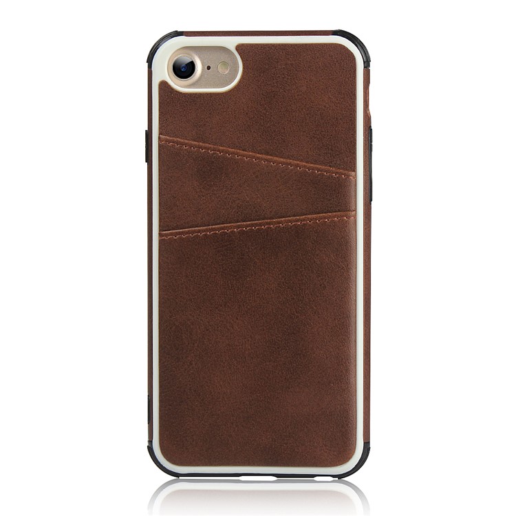 Dual Card Slots PU Leather Coated PC Hard Case for iPhone SE 2nd Gen (2020)/8/7/6 4.7 inch - Dark Brown-5
