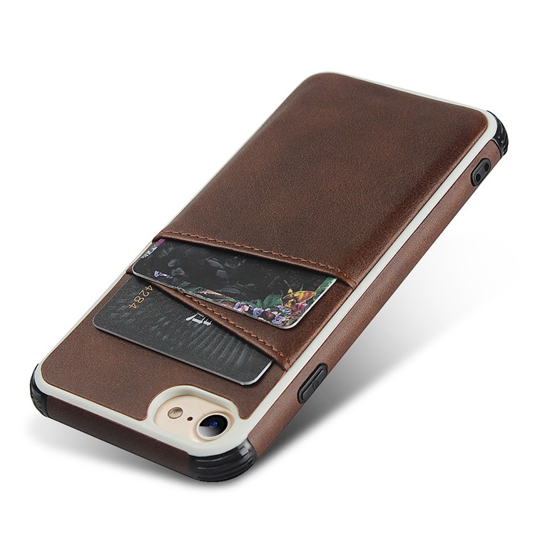 Dual Card Slots PU Leather Coated PC Hard Case for iPhone SE 2nd Gen (2020)/8/7/6 4.7 inch - Dark Brown-6