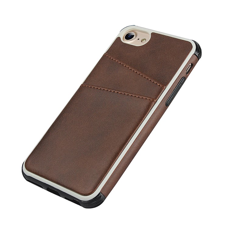 Dual Card Slots PU Leather Coated PC Hard Case for iPhone SE 2nd Gen (2020)/8/7/6 4.7 inch - Dark Brown-7