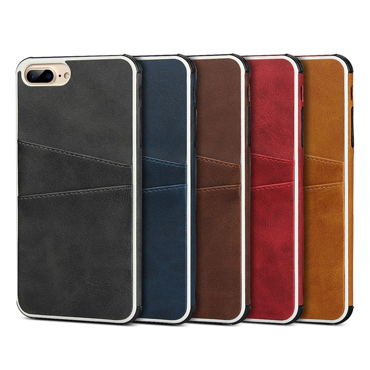 Dual Card Slots PU Leather Coated Hard PC Phone Shell for iPhone 8 Plus/7 Plus/6 Plus 5.5 inch - Light Brown-12