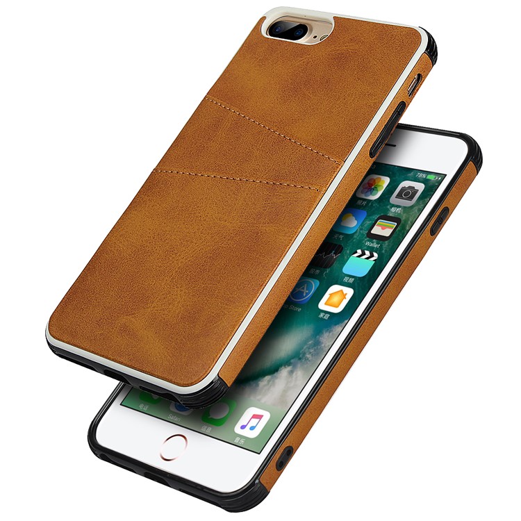 Dual Card Slots PU Leather Coated Hard PC Phone Shell for iPhone 8 Plus/7 Plus/6 Plus 5.5 inch - Light Brown-2