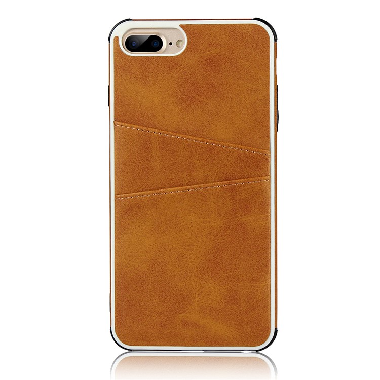 Dual Card Slots PU Leather Coated Hard PC Phone Shell for iPhone 8 Plus/7 Plus/6 Plus 5.5 inch - Light Brown-5