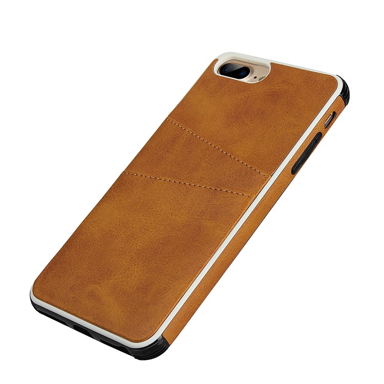 Dual Card Slots PU Leather Coated Hard PC Phone Shell for iPhone 8 Plus/7 Plus/6 Plus 5.5 inch - Light Brown-7