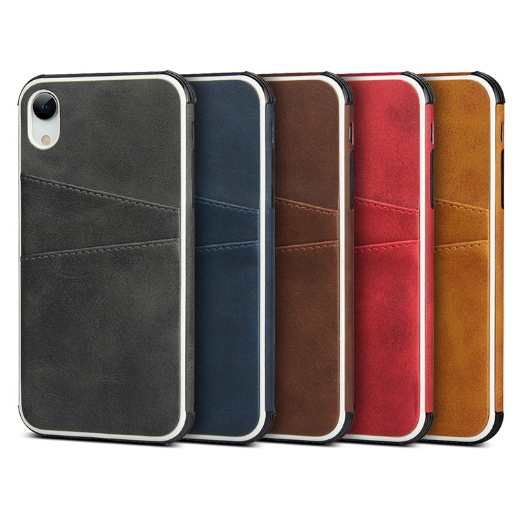 Dual Card Slots PU Leather Coated Hard PC Phone Cover for iPhone XR 6.1 inch - Light Brown-12