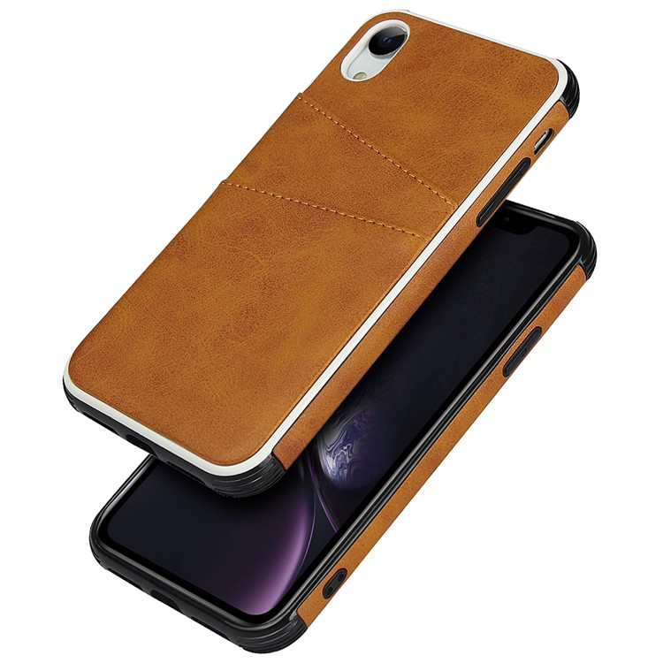 Dual Card Slots PU Leather Coated Hard PC Phone Cover for iPhone XR 6.1 inch - Light Brown-2