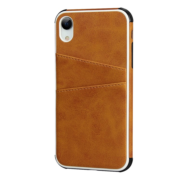 Dual Card Slots PU Leather Coated Hard PC Phone Cover for iPhone XR 6.1 inch - Light Brown-3