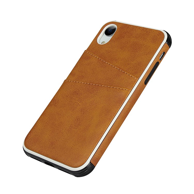 Dual Card Slots PU Leather Coated Hard PC Phone Cover for iPhone XR 6.1 inch - Light Brown-7