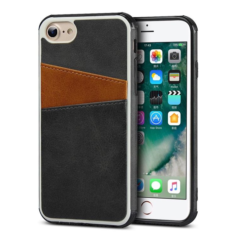 For iPhone 8/7/6 4.7 inch Dual Colors with Two Card Slots Leather+PC Casing - Black-1