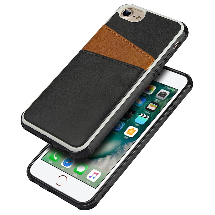 For iPhone 8/7/6 4.7 inch Dual Colors with Two Card Slots Leather+PC Casing - Black-2