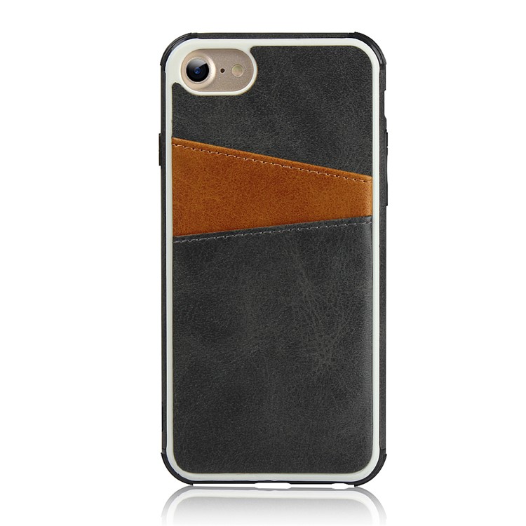 For iPhone 8/7/6 4.7 inch Dual Colors with Two Card Slots Leather+PC Casing - Black-5