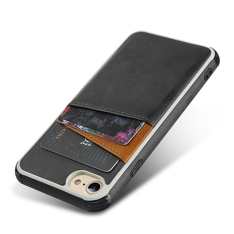 For iPhone 8/7/6 4.7 inch Dual Colors with Two Card Slots Leather+PC Casing - Black-6