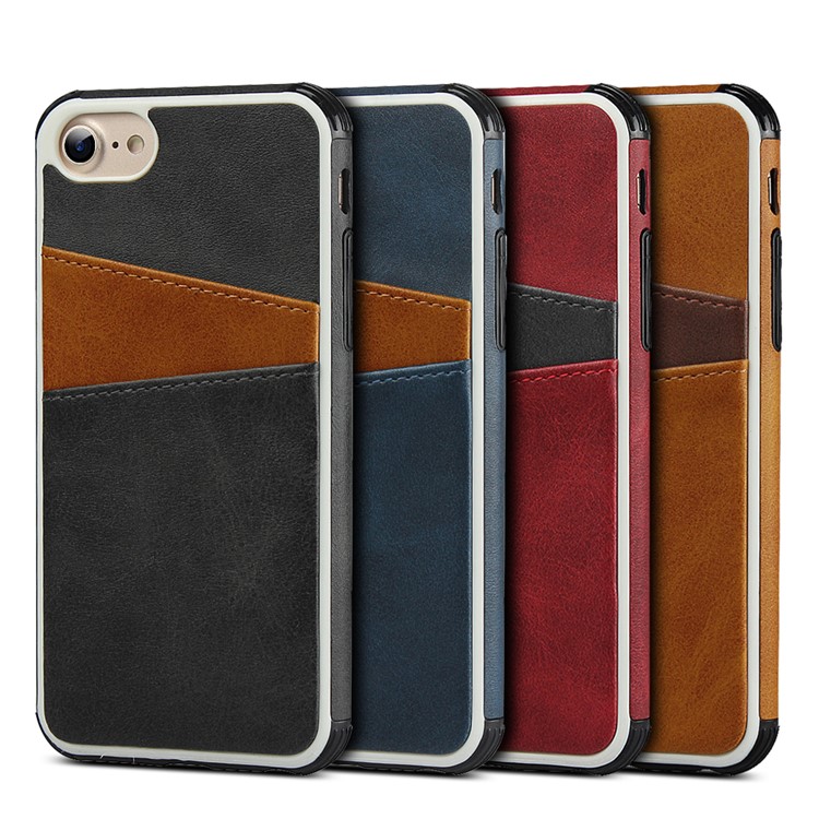 For iPhone 8/7/6 4.7 inch Dual Colors with Two Card Slots Leather+PC Casing - Black-9