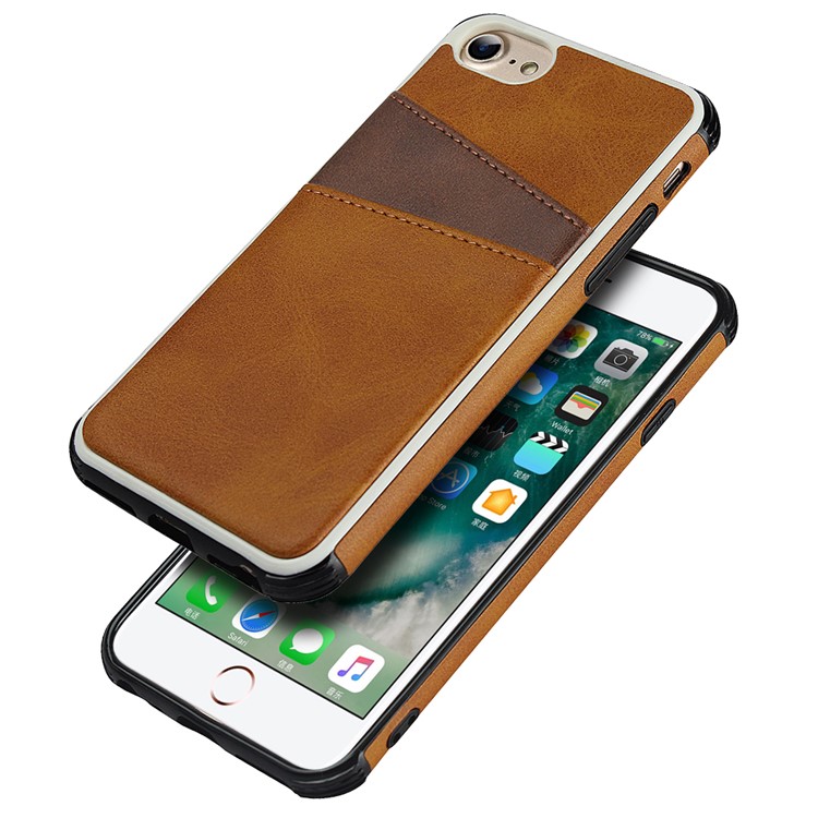 For iPhone SE 2nd Gen (2020)/8/7/6 4.7 inch Dual Colors with Two Card Slots Leather+PC Casing - Brown-2