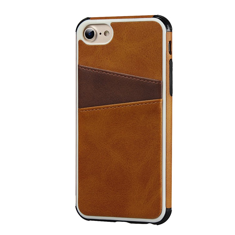 For iPhone SE 2nd Gen (2020)/8/7/6 4.7 inch Dual Colors with Two Card Slots Leather+PC Casing - Brown-3