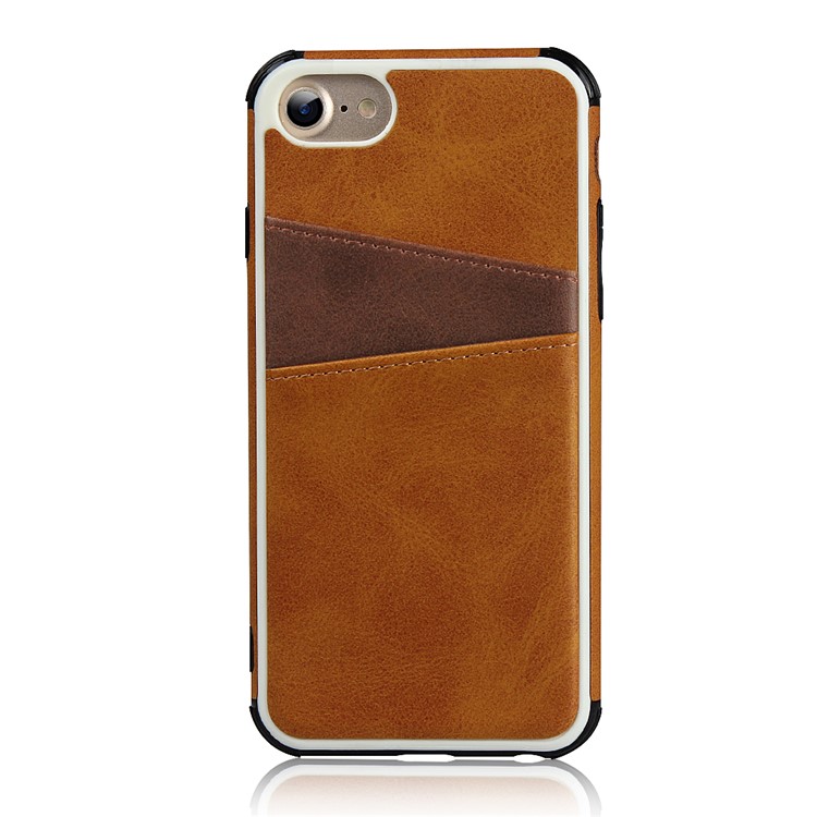 For iPhone SE 2nd Gen (2020)/8/7/6 4.7 inch Dual Colors with Two Card Slots Leather+PC Casing - Brown-5