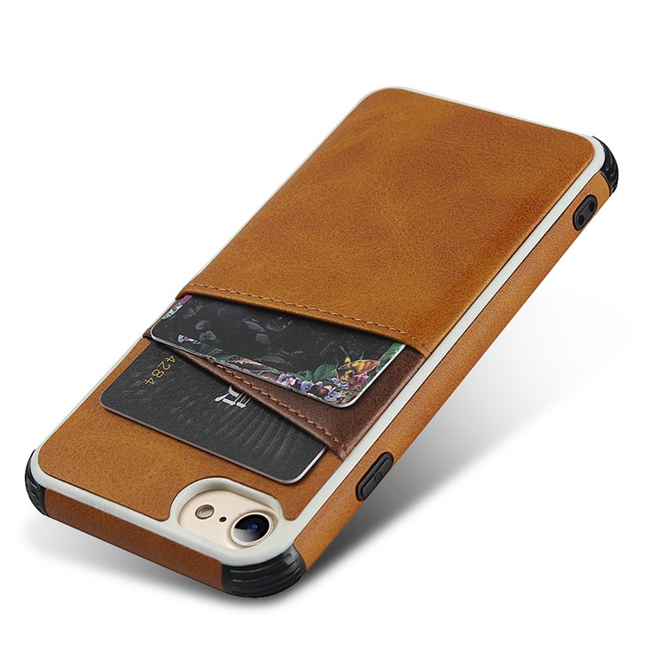 For iPhone SE 2nd Gen (2020)/8/7/6 4.7 inch Dual Colors with Two Card Slots Leather+PC Casing - Brown-6
