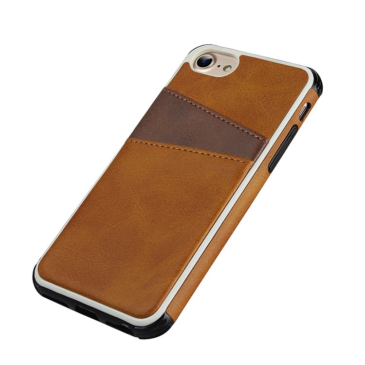 For iPhone SE 2nd Gen (2020)/8/7/6 4.7 inch Dual Colors with Two Card Slots Leather+PC Casing - Brown-7