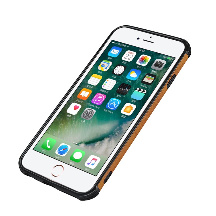 For iPhone SE 2nd Gen (2020)/8/7/6 4.7 inch Dual Colors with Two Card Slots Leather+PC Casing - Brown-8