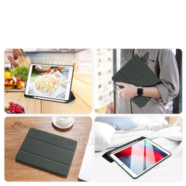 DUX DUCIS OSOM Série Comprimé En Cuir À Trois Volets Cas Avec Porte-stylo Pour Ipad 9,7 Pouces (2018) / (2017) - Vert-9