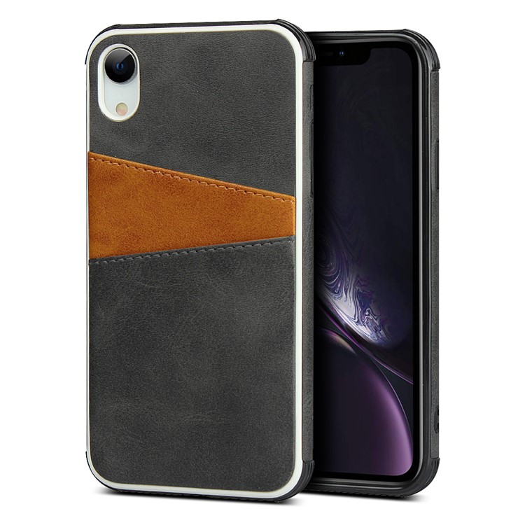 For iPhone XR 6.1 inch Dual Colors with Two Card Slots PU Leather+PC Phone Shell - Black-1